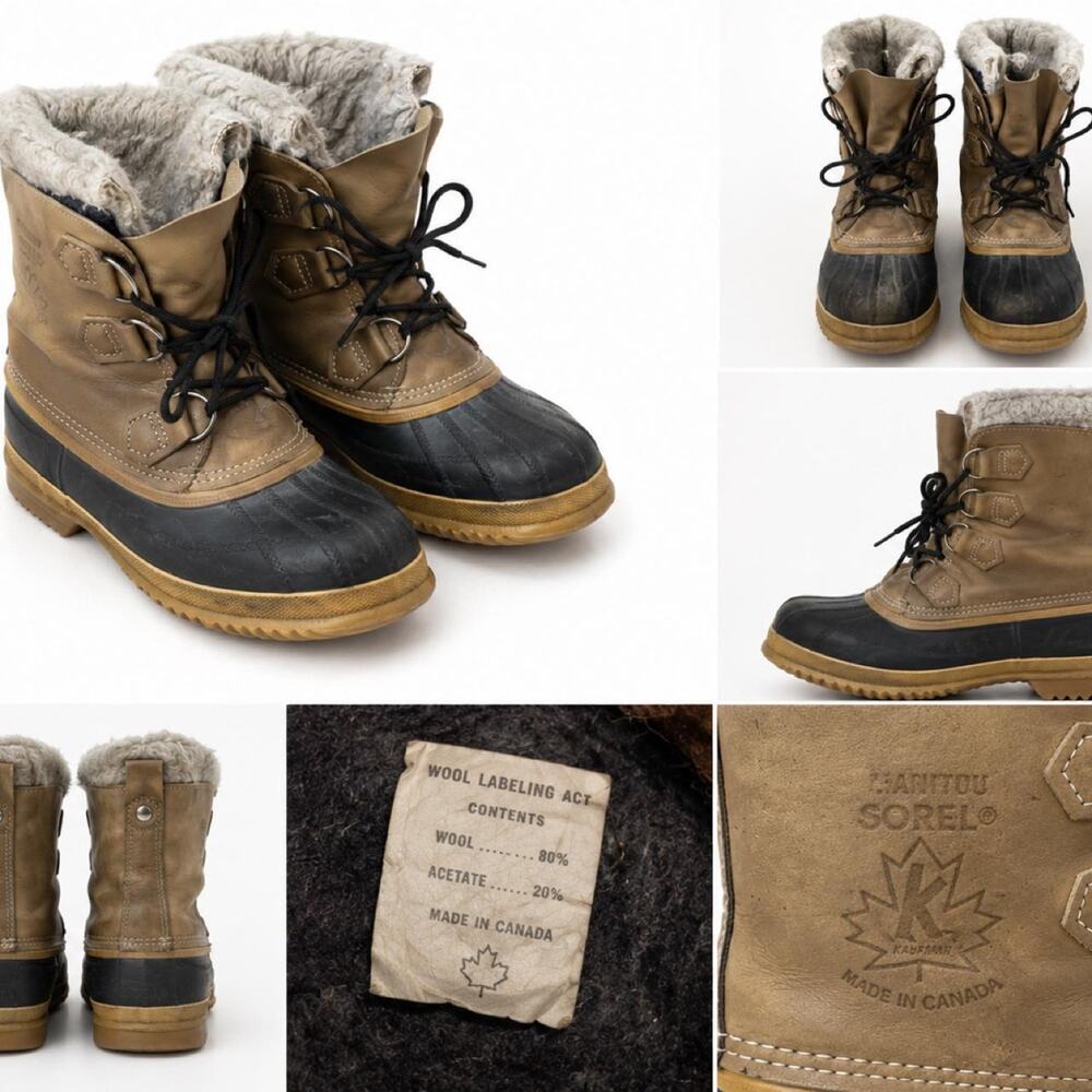 Vintage Sorel-Style Wool-Lined Winter Boots — Made in Canada